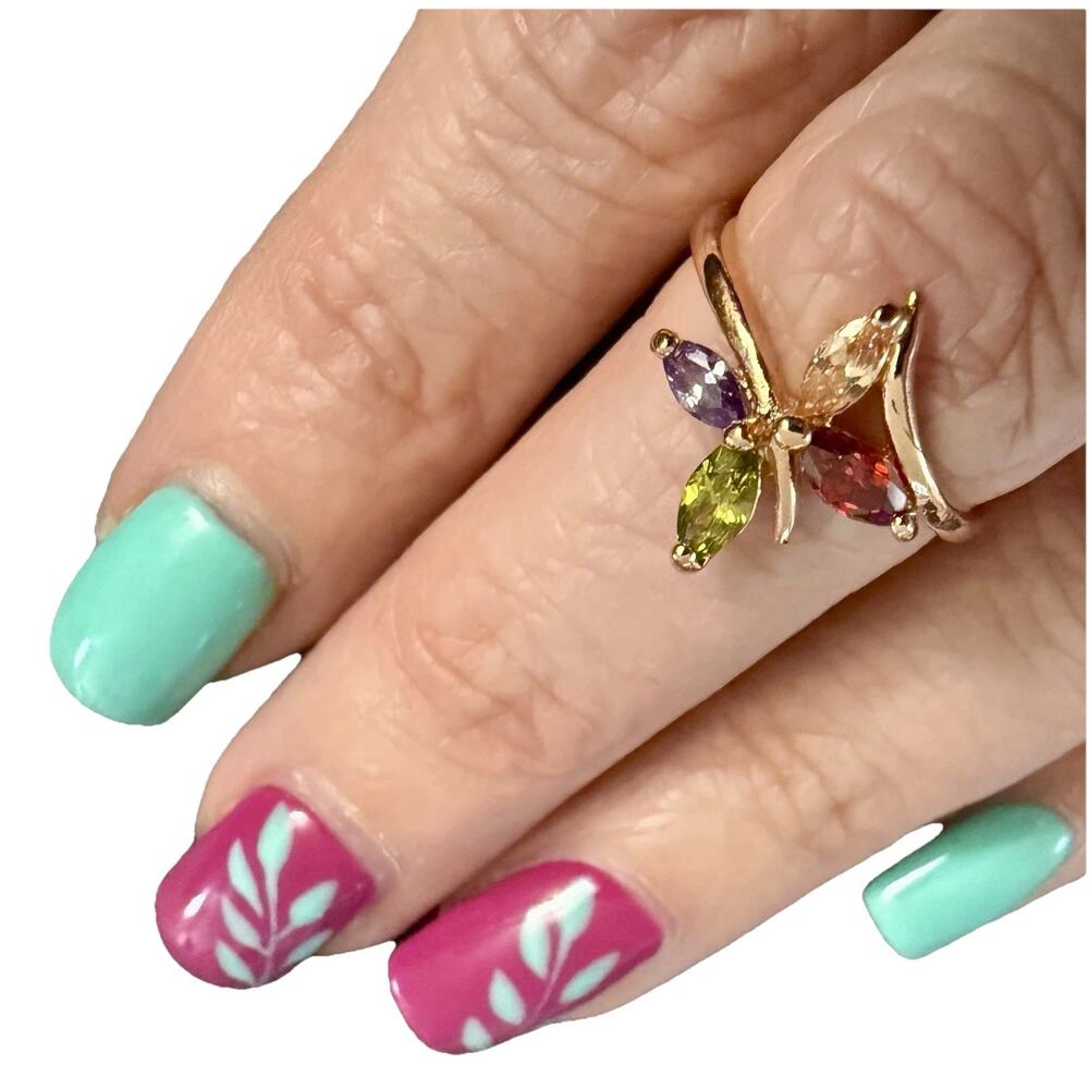 Crystals By‎ Swarovski 14k Gold Overlay 4 Stone Marquise Multicolor Ring NEW